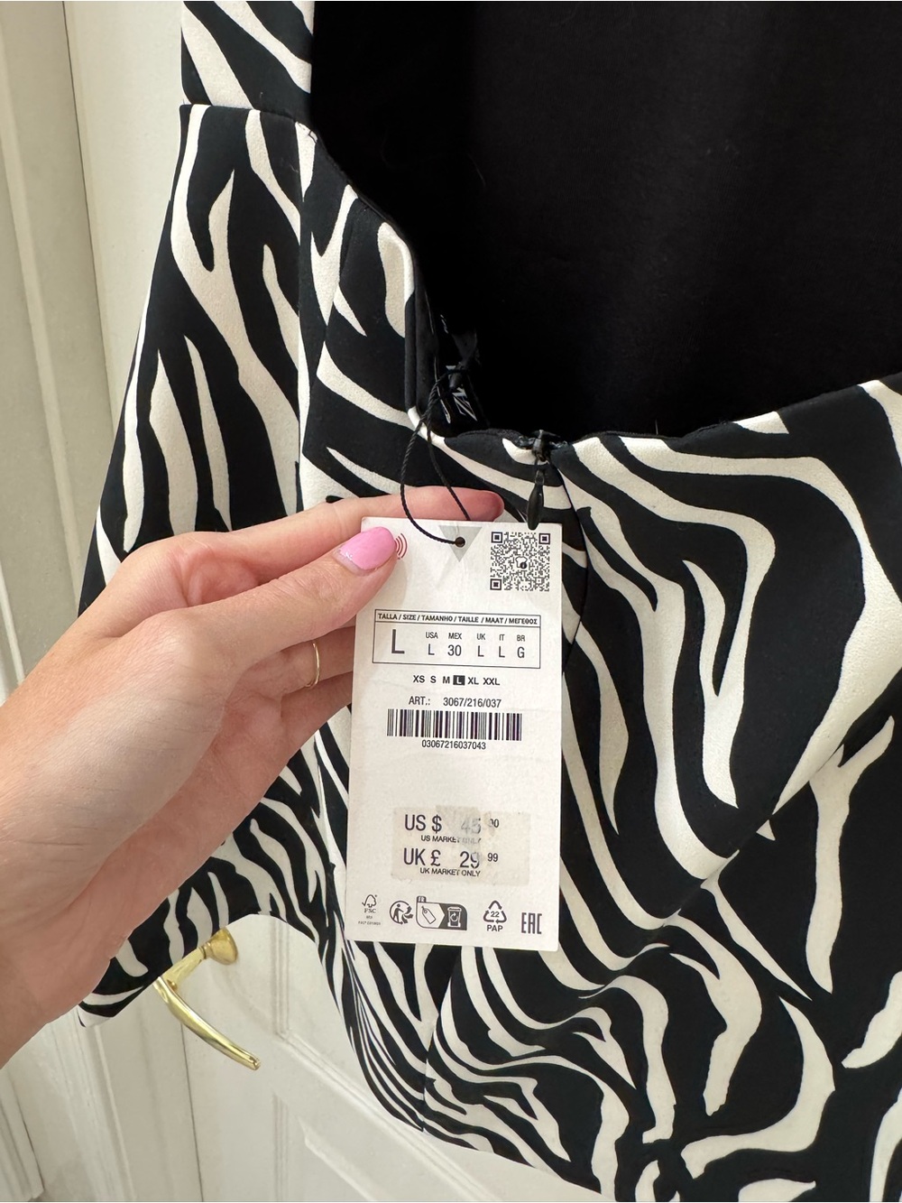 NWT Zara Black and White Zebra-Print Mini Dress - Picture 4 of 4